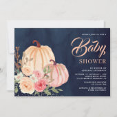 Roze perzikpompoen Floral Navy Blue Baby shower Kaart (Voorkant)