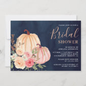 Roze perzikpompoen Floral Navy Blue Vrijgezellenfe Kaart (Voorkant)