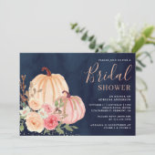 Roze perzikpompoen Floral Navy Blue Vrijgezellenfe Kaart (Staand voorkant)