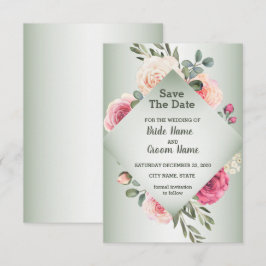 Roze Perzikrozen Rustieke Groene Geometrisch Save The Date
