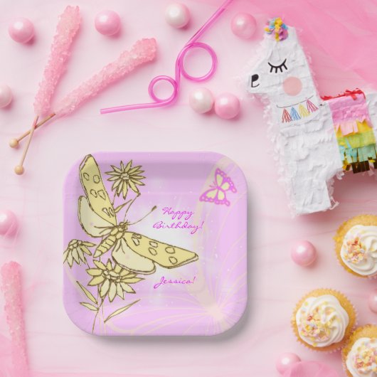 Roze Perzikvlinder Papieren Bordje (Feest)