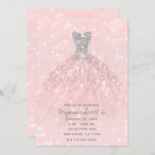 Roze perzikzilver glitter Sparkle Dress Sweet 16 Kaart