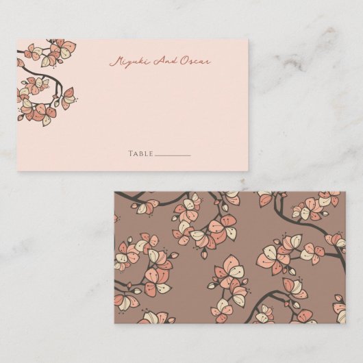 Roze Perzische bloesbloem Aziatische bruiloft Plaatskaartje (Voorkant / Achterkant)