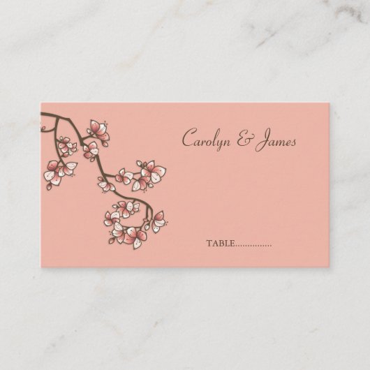 Roze Perzische bloesbloem Aziatische bruiloft Plaatskaartje (Voorkant)