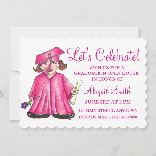 Roze Pet Gown School Graduparty Open House Kaart (Voorkant)