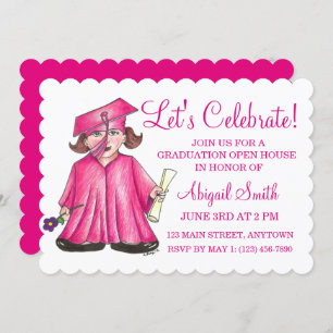 Roze Pet Gown School Graduparty Open House Kaart