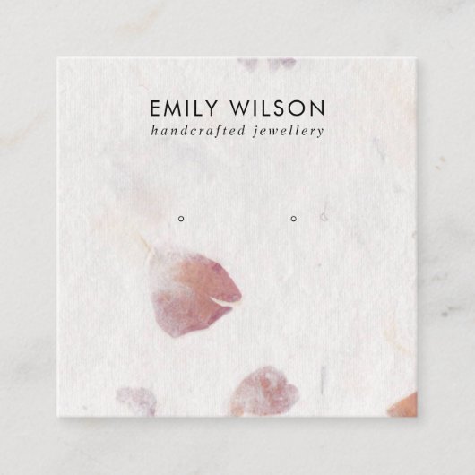 ROZE PETAAL HANDGEMAAKT PAPIER STUD OORBEL DISPLAY VIERKANTE VISITEKAARTJE (Voorkant)