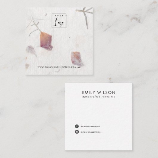 ROZE PETAAL HANDGEMAAKT PAPIER STUD OORBEL DISPLAY VIERKANTE VISITEKAARTJE (Voorkant / Achterkant)