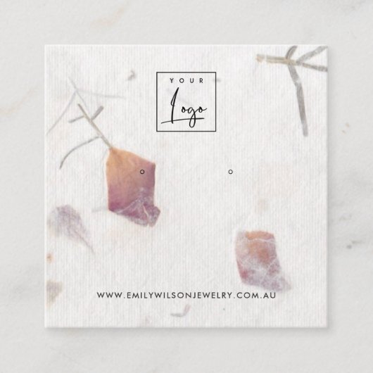 ROZE PETAAL HANDGEMAAKT PAPIER STUD OORBEL DISPLAY VIERKANTE VISITEKAARTJE (Voorkant)