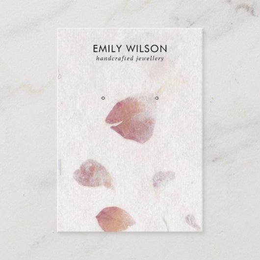ROZE PETAAL HANDGEMAAKTE PAPIEREN STUD OORBEL DISP VISITEKAARTJE (Voorkant)