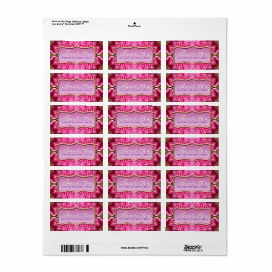 Roze petaalpatroon Dank u Sticker labels (Full Sheet)