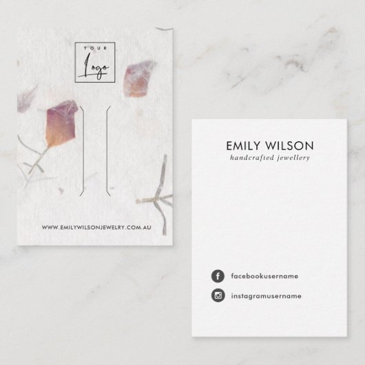 ROZE PETAL HANDGEMAAKTE PAPIEREN HAARCLIP DISPLAY  VISITEKAARTJE (Voorkant / Achterkant)