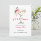 Roze Petals en Prosecco Bridal Shower Uitnodiging (Staand voorkant)