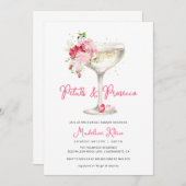 Roze Petals en Prosecco Bridal Shower Uitnodiging (Voorkant / Achterkant)
