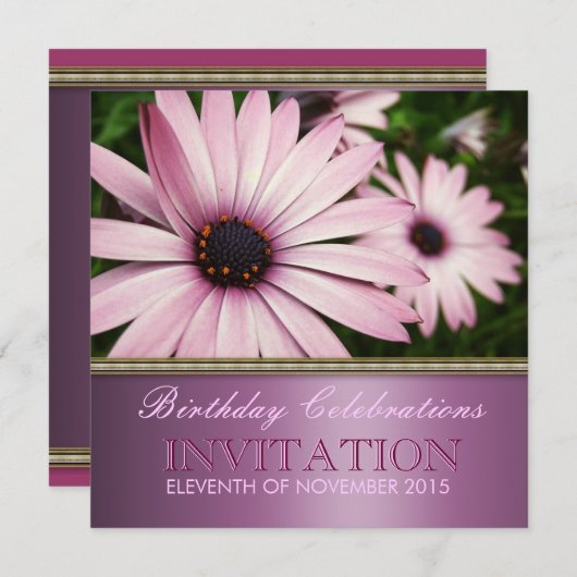 Roze Petals Flower Birthday Party Invitation Kaart (Voorkant / Achterkant)