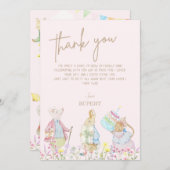 Roze Peter de Konijn Eerste Verjaardagsparade Bedankkaart (Voorkant / Achterkant)