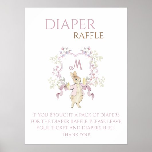Roze Peter het Konijn Baby Luier Raffle Teken Poster (Voorkant)