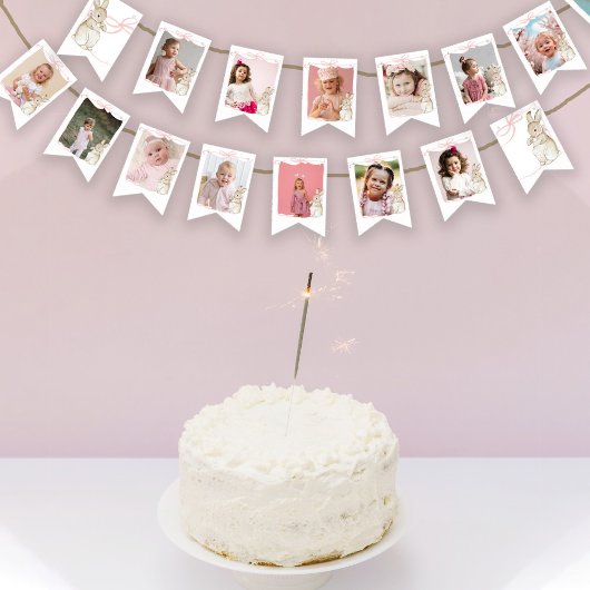 Roze Peter het Konijn Beatrix 1e verjaardag Foto Vlaggetjes