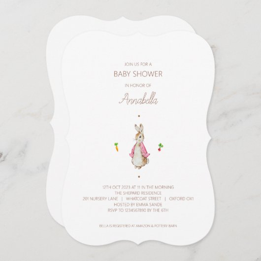 Roze Peter het Konijn Beatrix Baby shower Kaart (Voorkant / Achterkant)