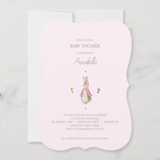 Roze Peter het Konijn Beatrix Baby shower Kaart (Voorkant)