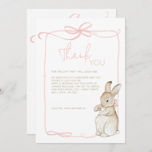 Roze Peter het Konijn Beatrix Meisje Baby shower Bedankkaart (Voorkant / Achterkant)