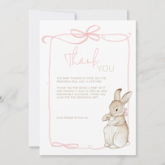 Roze Peter het Konijn Beatrix Meisje Baby shower Bedankkaart (Voorkant)