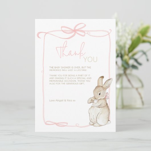 Roze Peter het Konijn Beatrix Meisje Baby shower Bedankkaart (Staand voorkant)