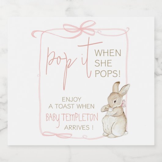 Roze Peter het Konijn Beatrix Meisje Baby shower Sparkling Wijnetiket (Enkel label)