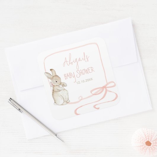Roze Peter het Konijn Beatrix Meisje Baby shower Vierkante Sticker (Envelop)