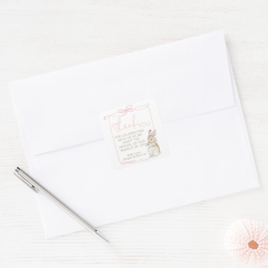 Roze Peter het Konijn Beatrix Meisje Baby shower Vierkante Sticker (Envelop)