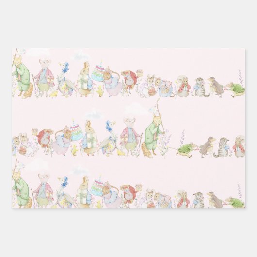 Roze Peter het Konijn Eerste Verjaardag Inpakpapier Vel (Voorkant 3)