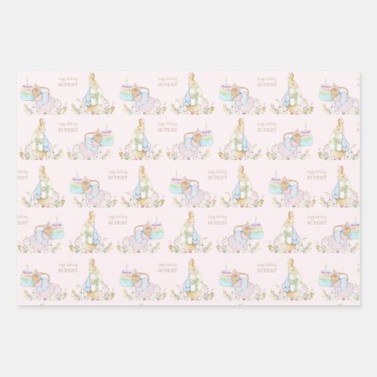 Roze Peter het Konijn Eerste Verjaardag Inpakpapier Vel (Voorkant 2)