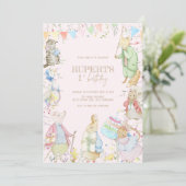 Roze Peter het Konijn Eerste Verjaardag Kaart (Staand voorkant)