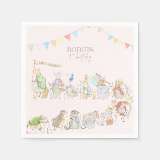 Roze Peter het Konijn Eerste Verjaardag Servet (Voorkant)