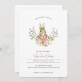 Roze Peter het Konijn Eerste Verjaardag Uitnodigin (Voorkant / Achterkant)