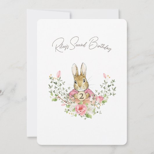 Roze Peter het Konijn Eerste Verjaardag Uitnodigin (Achterkant)