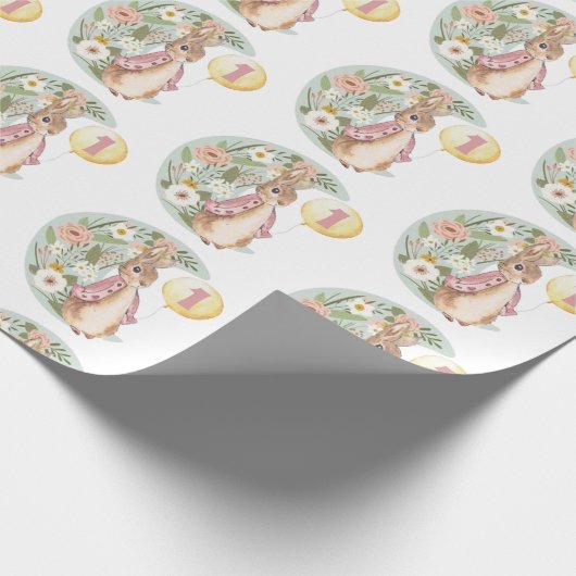 Roze Peter het Konijn met Verjaardagsballon Cadeaupapier (Hoek)