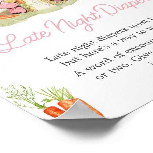 Roze Peter Konijn Baby shower Late Night Luiers Poster (Hoek)