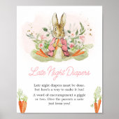 Roze Peter Konijn Baby shower Late Night Luiers Poster (Voorkant)
