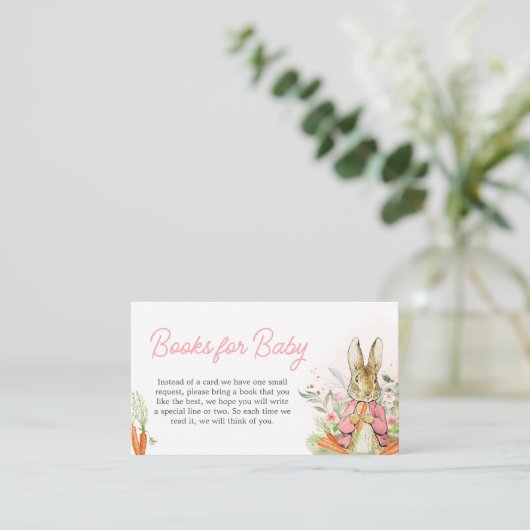 Roze Peter Rabbit Baby shower Boeken voor Baby Informatiekaartje (Staand voorkant)
