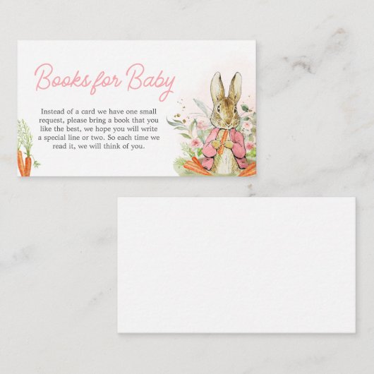 Roze Peter Rabbit Baby shower Boeken voor Baby Informatiekaartje (Voorkant / Achterkant)
