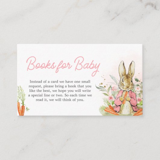 Roze Peter Rabbit Baby shower Boeken voor Baby Informatiekaartje (Voorkant)