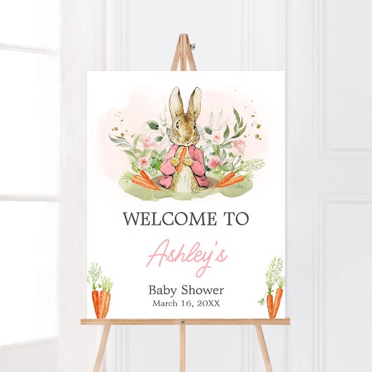 Roze Peter Rabbit Baby shower Welkom Poster