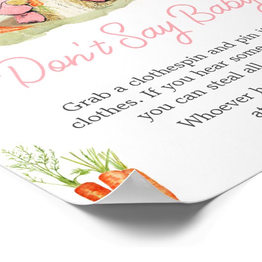 Roze Peter Rabbit Baby shower Zeg niet Baby Poster (Hoek)
