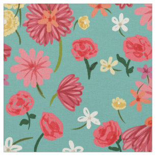  roze petite bloemen op Aqua Color Stof