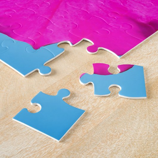 roze petunia bloem op blauwe achtergrond. legpuzzel (Zijkant)