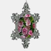 Roze petunia bloemen kerstversiering tin sneeuwvlok ornament (Links)