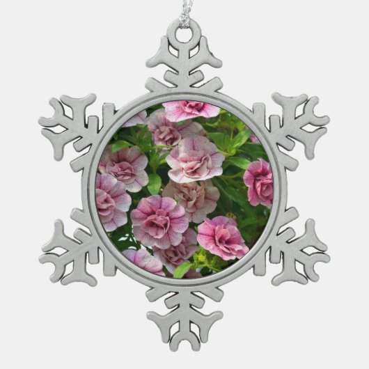 Roze petunia bloemen kerstversiering tin sneeuwvlok ornament (Voorkant)