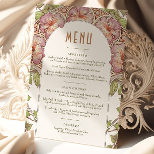 Roze Petunia Menu Bruiloft  Art Nouveau Kaart