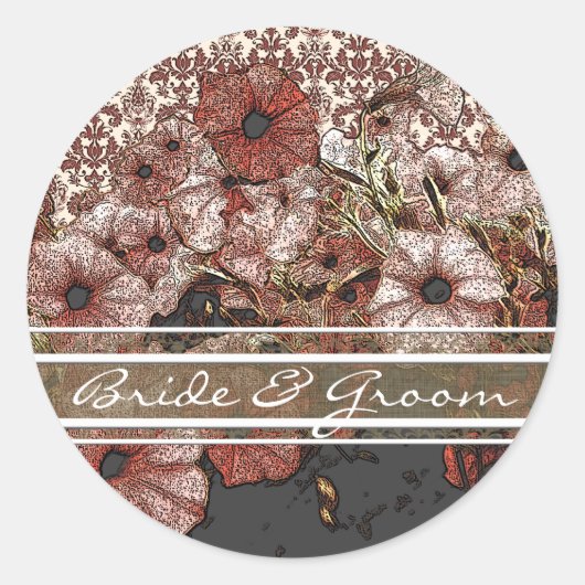 Roze petunia op Damask Stickers (Voorkant)